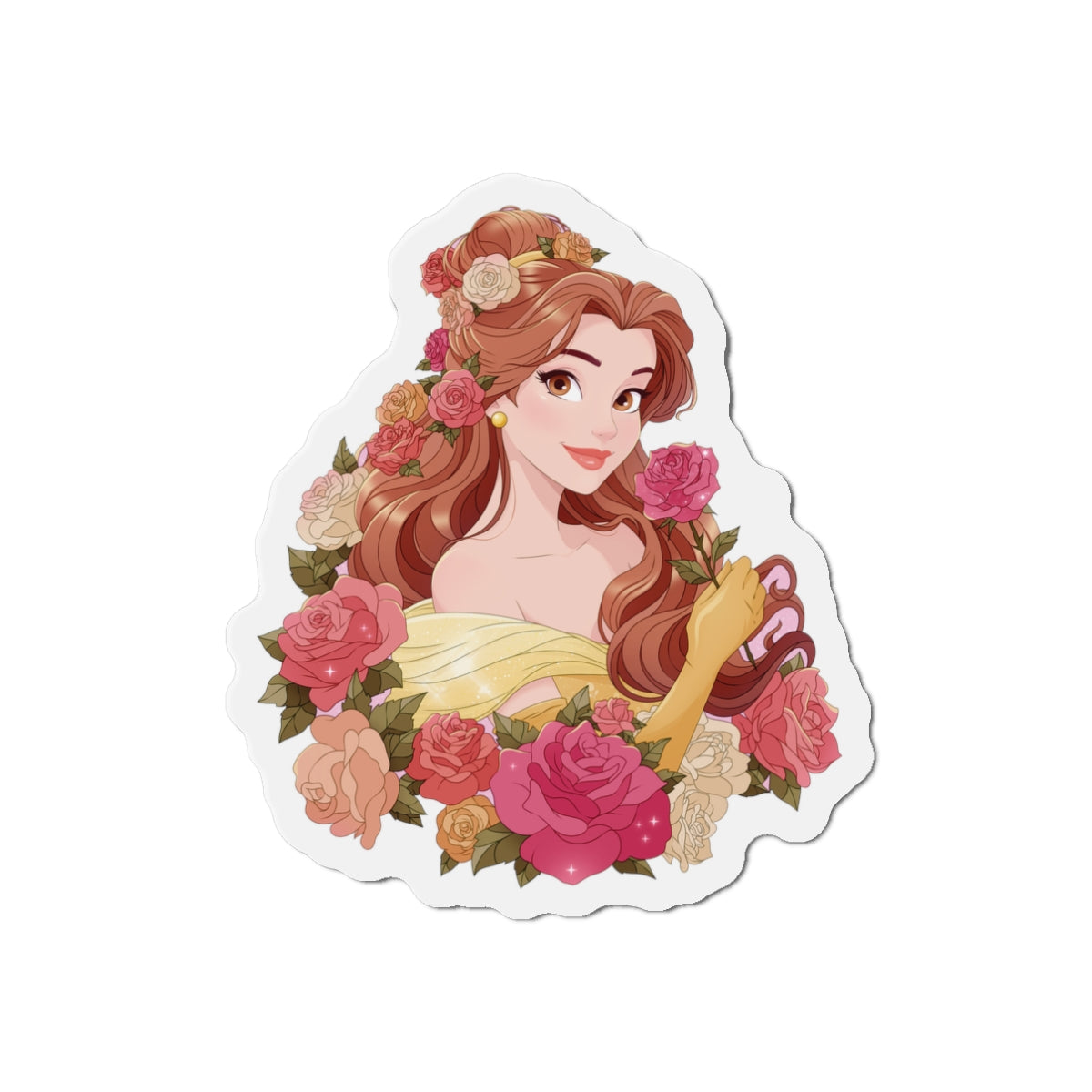 Floral Princess Magnet — Elegant Yellow Ball Gown Die-Cut Refrigerator Magnet